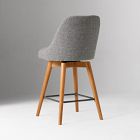 Mid-Century Upholstered Swivel Counter Stool - Wood Legs