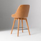 Mid-Century Leather Swivel Counter Stool - Wood Legs
