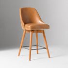 Mid-Century Leather Swivel Counter Stool - Wood Legs