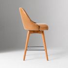 Mid-Century Leather Swivel Counter Stool - Wood Legs