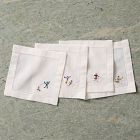 Holiday Skiers Embroidered Cocktail Napkin Sets