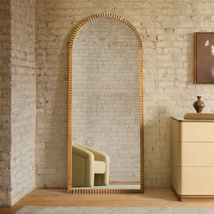 Mid-Century Asymmetrical Wood Floor Mirror | West Elm