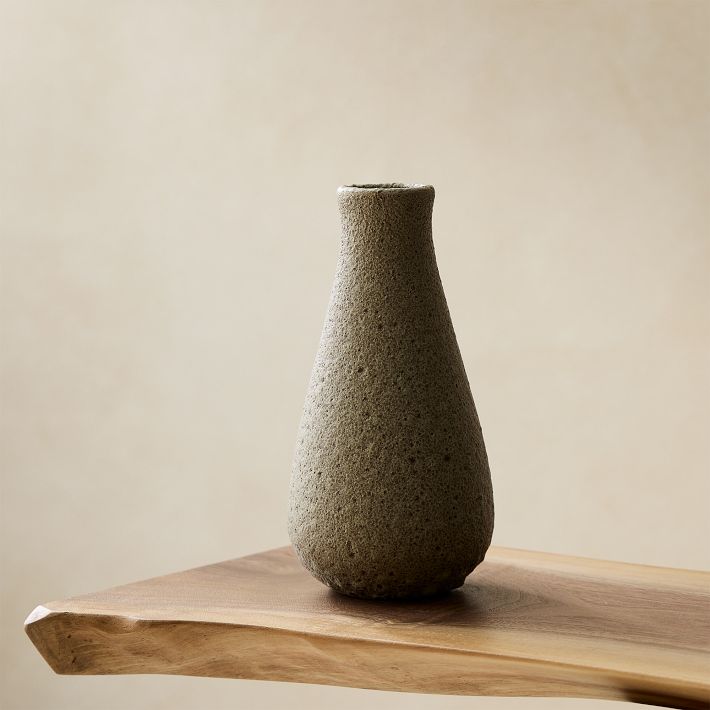Sahar Ceramic Tabletop Vase, Grey, 8 Inches, West Elm