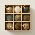 Medium Flocked Ball Ornaments (Set of 9) - Pine
