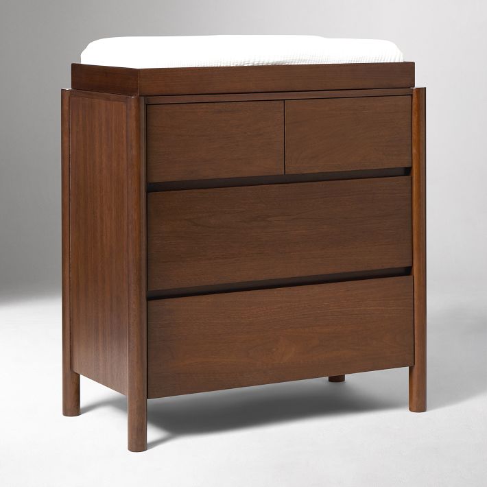 dark brown changing table dresser Leo Narrow with Removable Topper, Walnut, 36