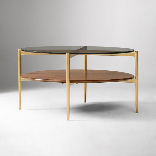 Mid-Century Art Display Round Coffee Table Modern Living Room