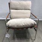 Open Box: Stuart Leather Sling Chair - Performance Chenille Crossweave Sand, Polished Stainless Steel