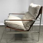 Open Box: Stuart Leather Sling Chair - Performance Chenille Crossweave Sand, Polished Stainless Steel
