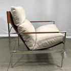 Open Box: Stuart Leather Sling Chair - Performance Chenille Crossweave Sand, Polished Stainless Steel