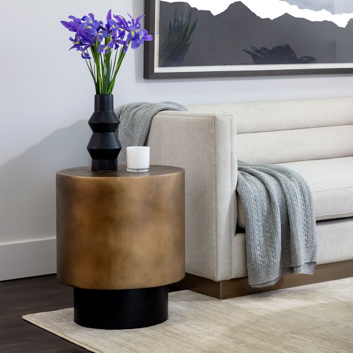Modern Gold Steel Side Table, Antique Brass, Black, West Elm