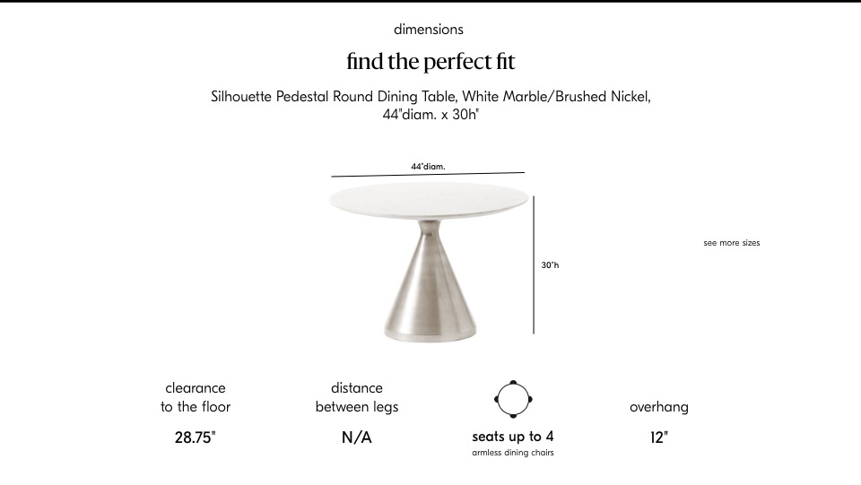 Silhouette Pedestal Round Dining Table - White Marble ...