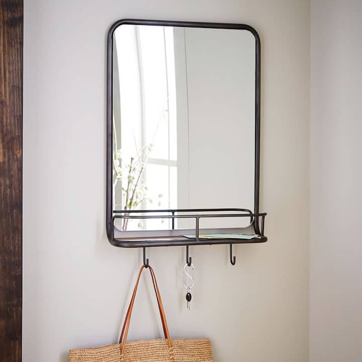 Mirror with Hooks for Small Entryway