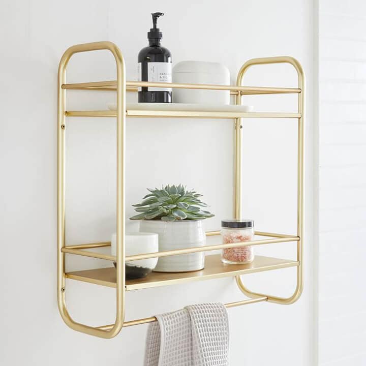 Bathroom Organization Ideas - Gold Wall Shelves