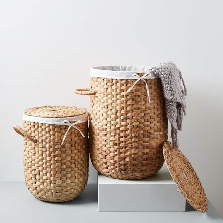 Round Weave Laundry Hamper Baskets - Bathroom Organization