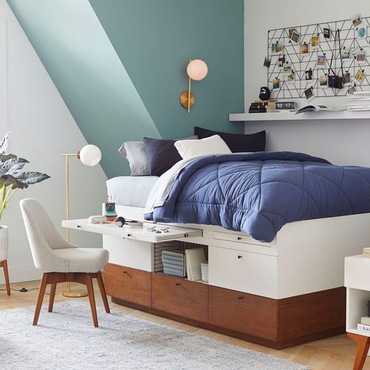 Teenager’s room with platform storage bed