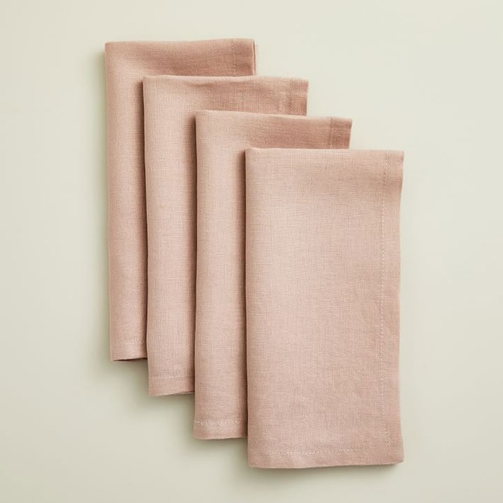 Close-up of pink linen napkin set