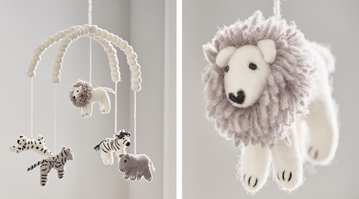 Felt animals on hanging mobile Felt animals on hanging mobile
