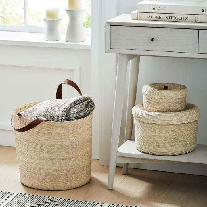 Woven baskets with throws