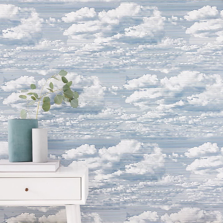 etched cloud wallpaper behind furniture