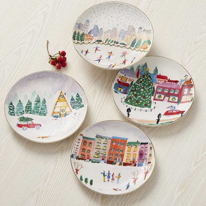 four decorated holiday plates