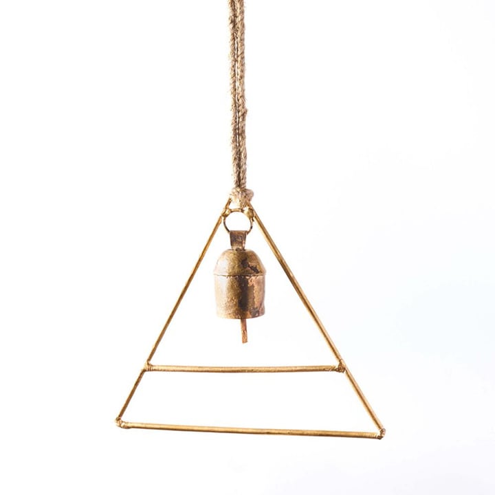 Triangular, hanging outdoor wind chime.