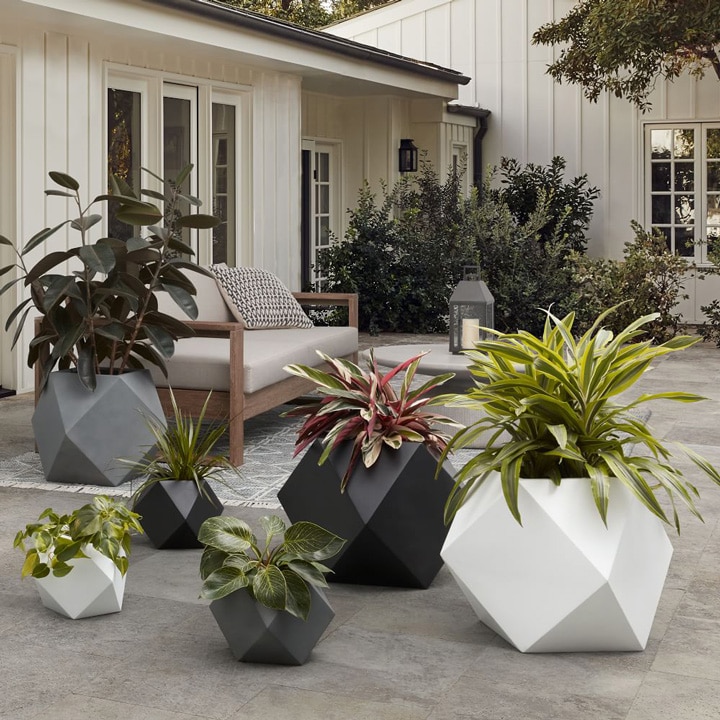 Faceted indoor/outdoor modern planters.