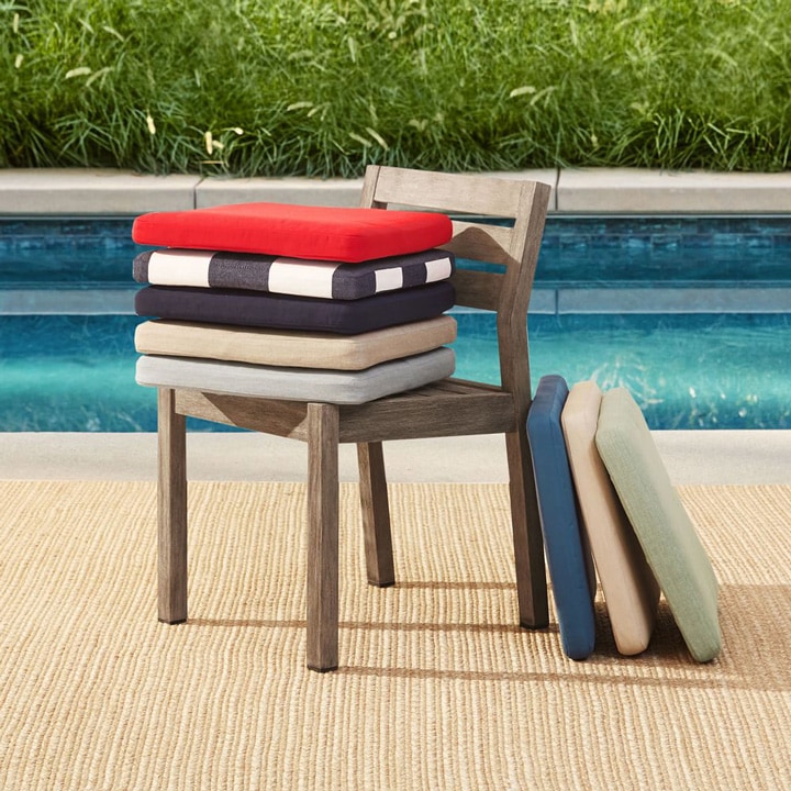 Outdoor chair cushions in various colors.