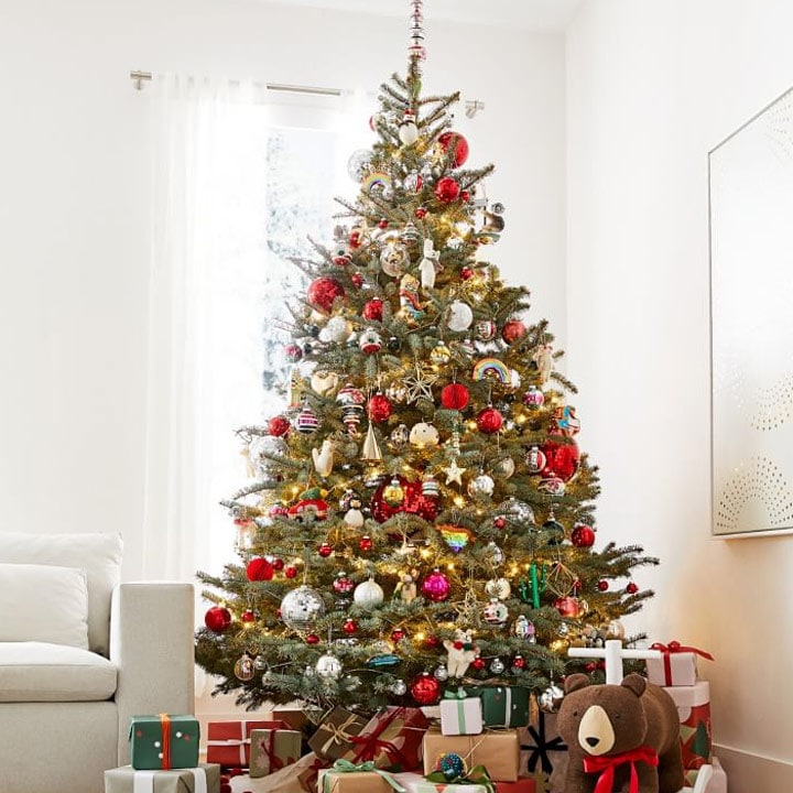 christmas tree decorated with red and gold ornaments