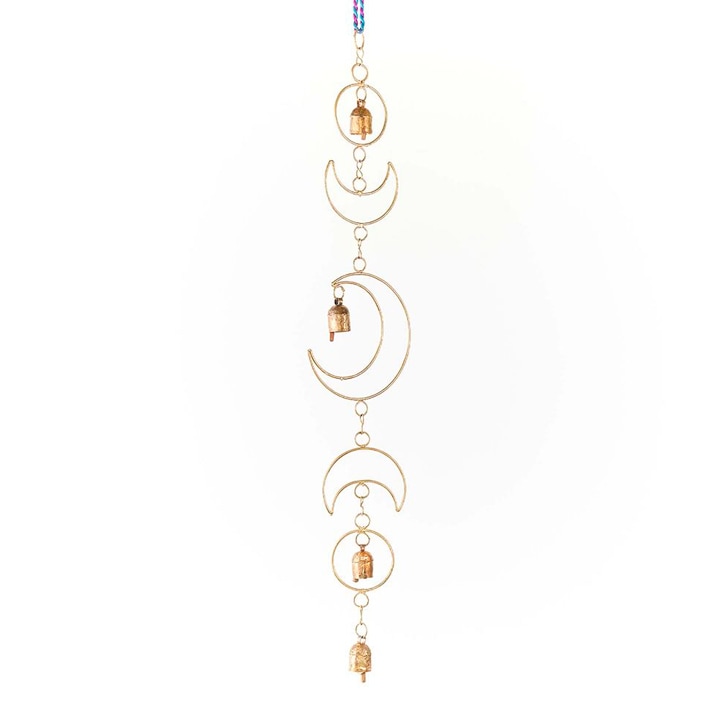 Gold wind chimes with hanging moons.