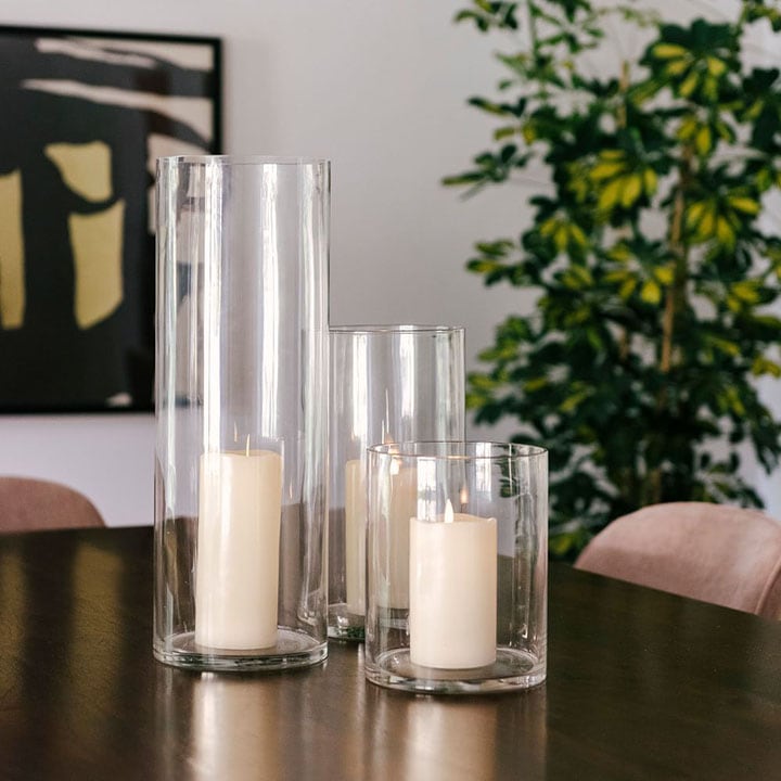 glass candle holders with candles