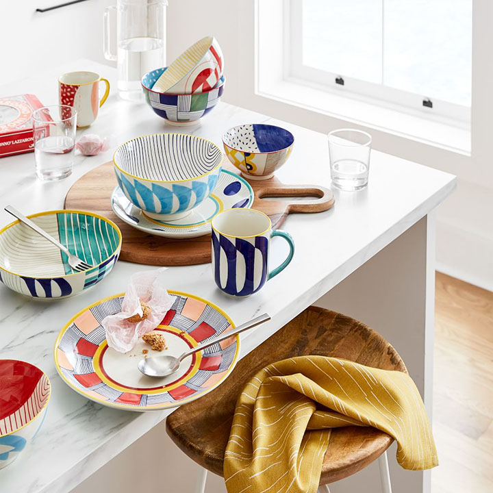 colorful patterned dishware