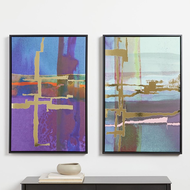 Abstract wall art with various shades of purple. Abstract wall art with various shades of purple.