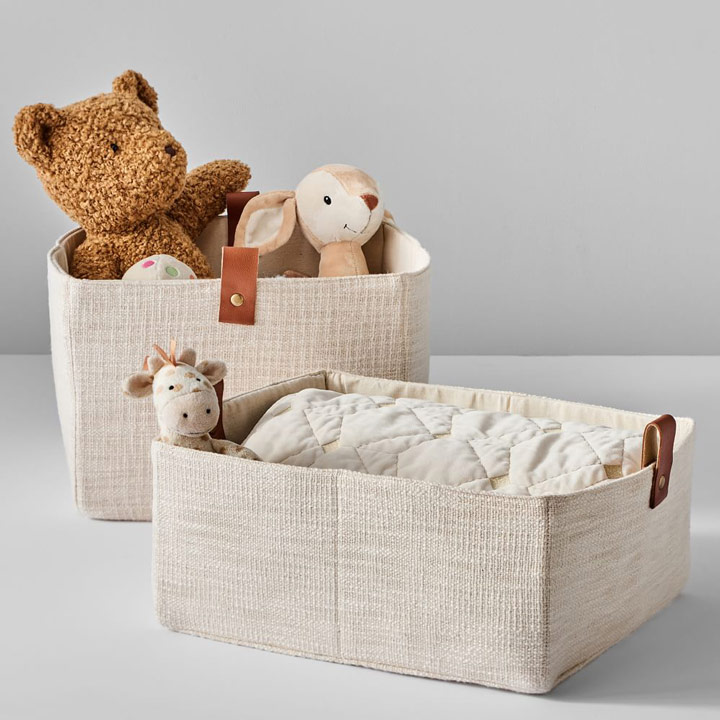 Soft storage baskets with toys.