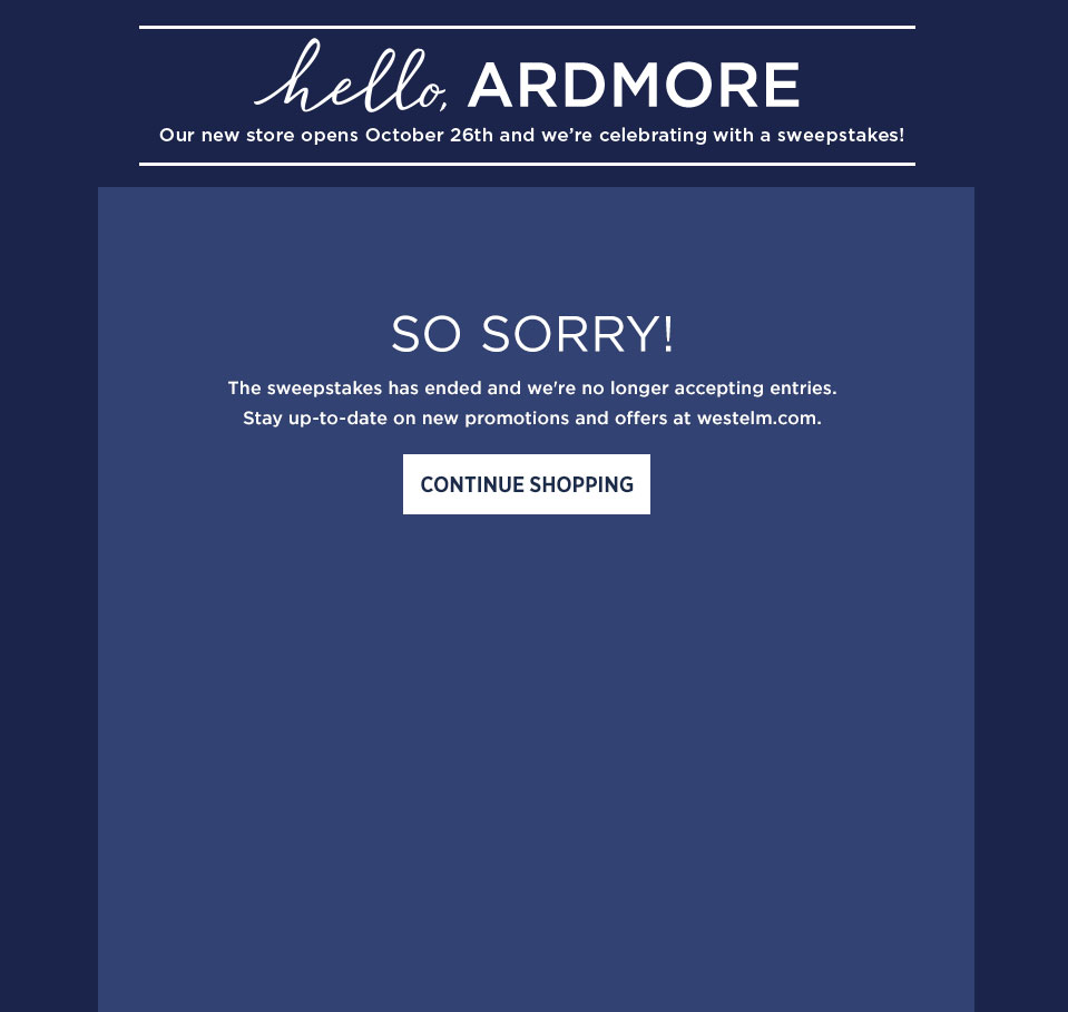 west elm Ardmore, PA - Sweepstakes - Expired