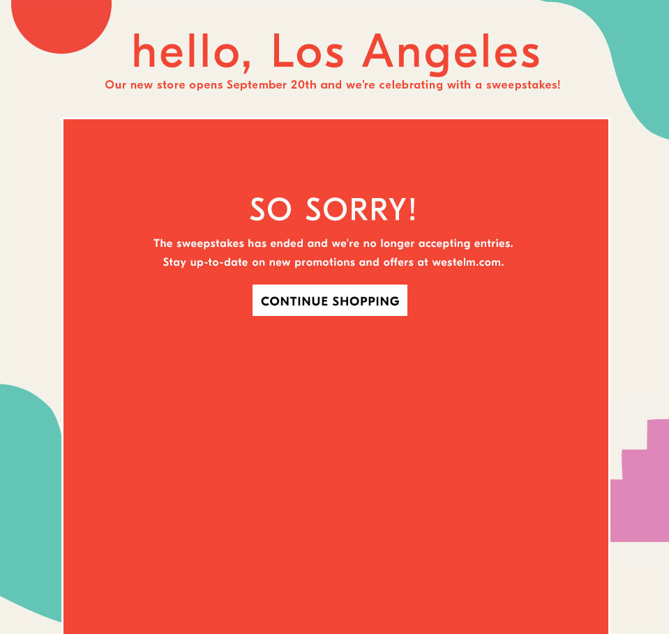 west elm Los Angeles, CA - Sweepstakes - Expired