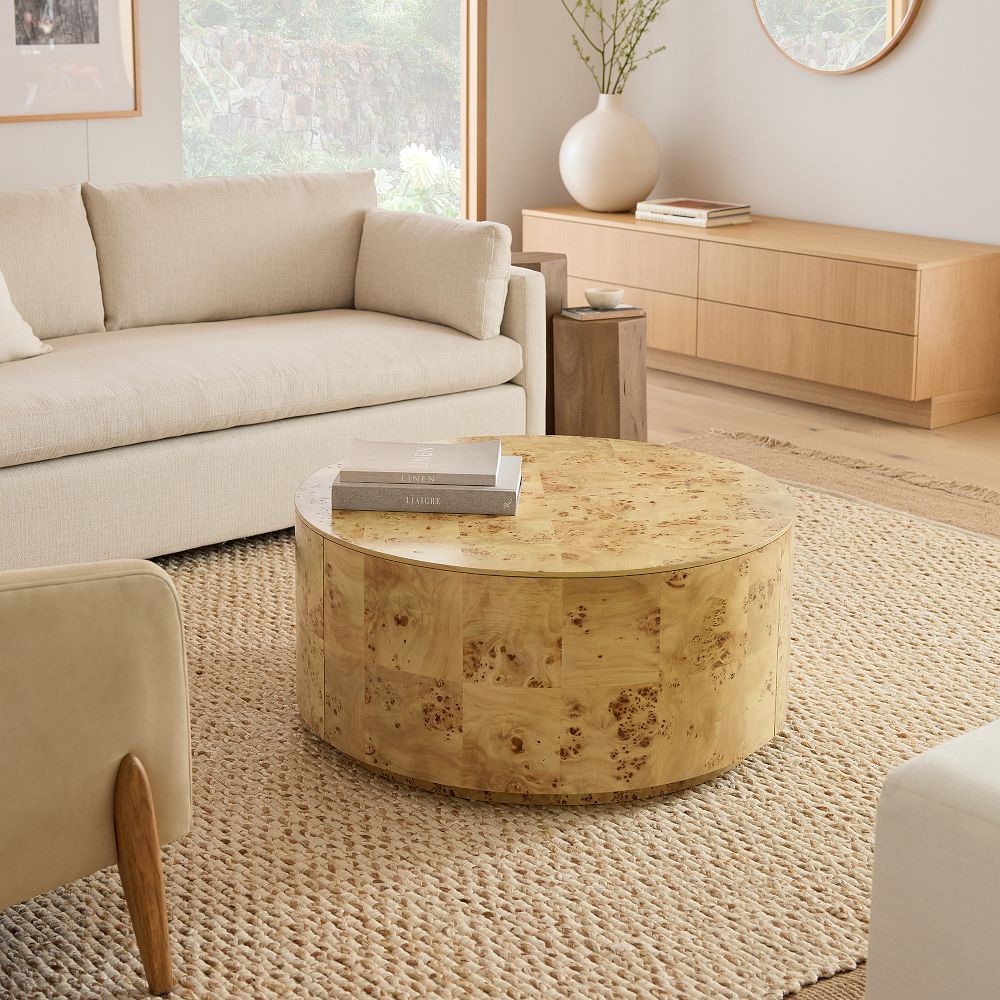 rounded inlay drum coffee table