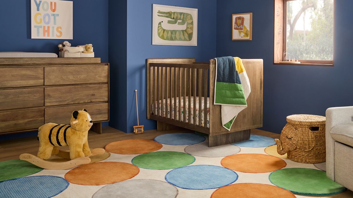 Polka dot rug store nursery