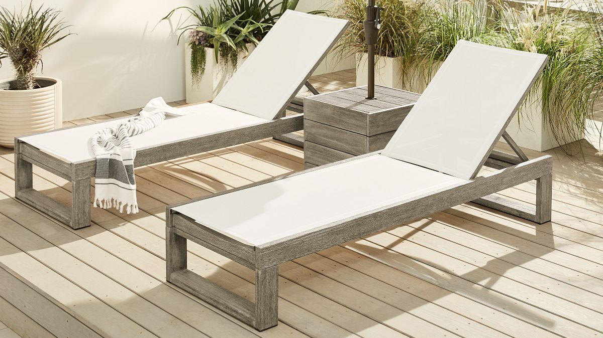 Portside Outdoor Textilene Chaise Lounges Umbrella Holder Side Table Set West Elm