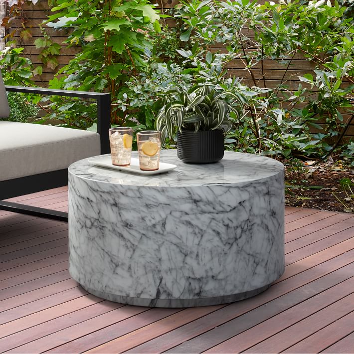 Marbled Drum Outdoor Coffee Table Modern Outdoor Elegance West Elm