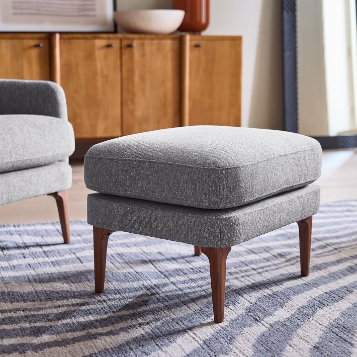 Auburn High Back Ottoman Poly Performance Yarn Dyed Linen Weave White Alabaster Blonde West Elm