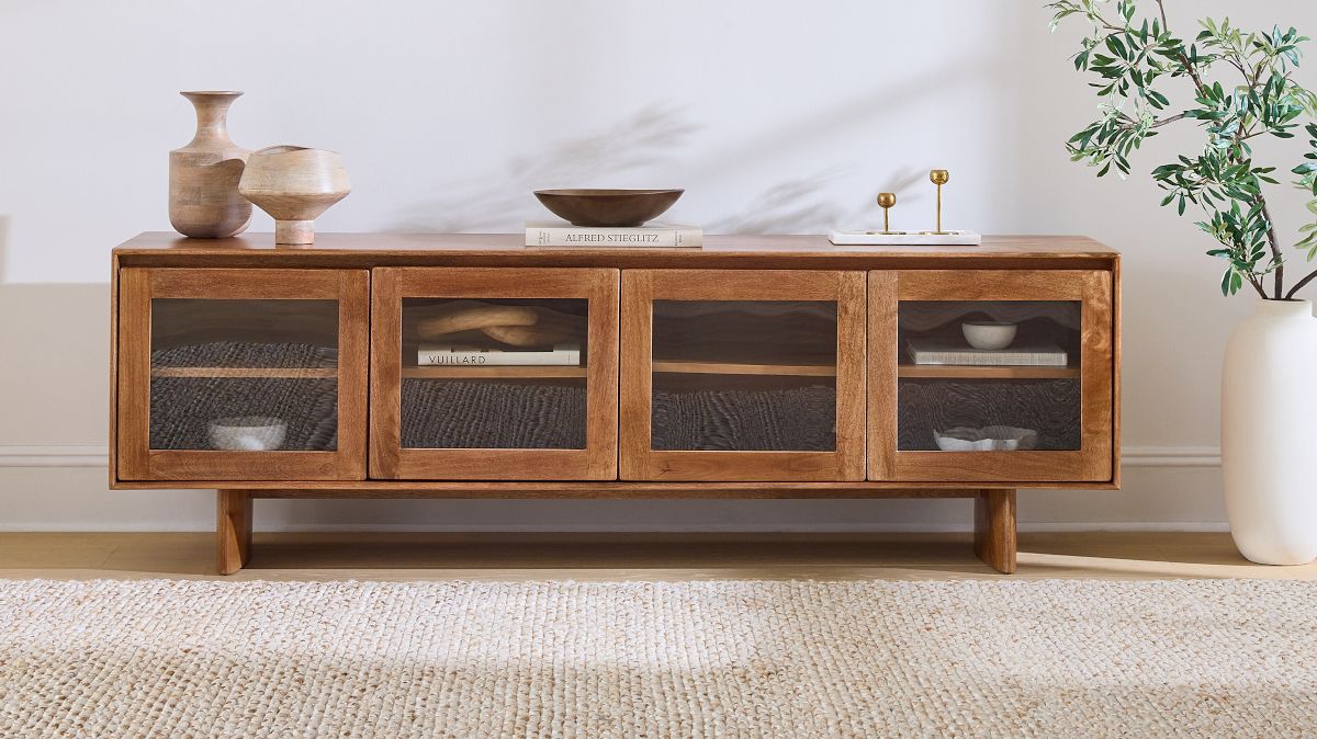 Metal and glass media console hotsell