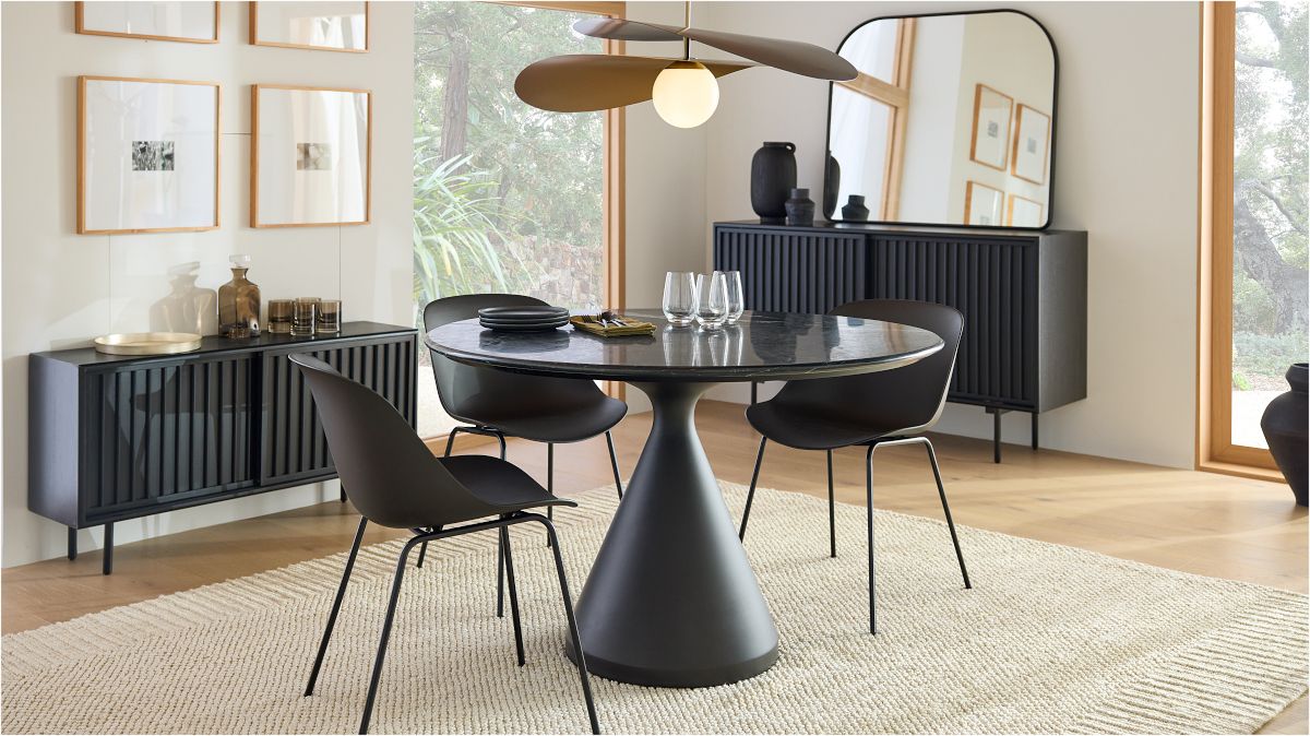 Silhouette Pedestal Marble Round Dining Table (48