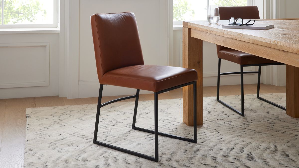 Range Side Chair, Saddle Leather, Green/Banker, Champagne Bronze, West Elm, image size:1200x674