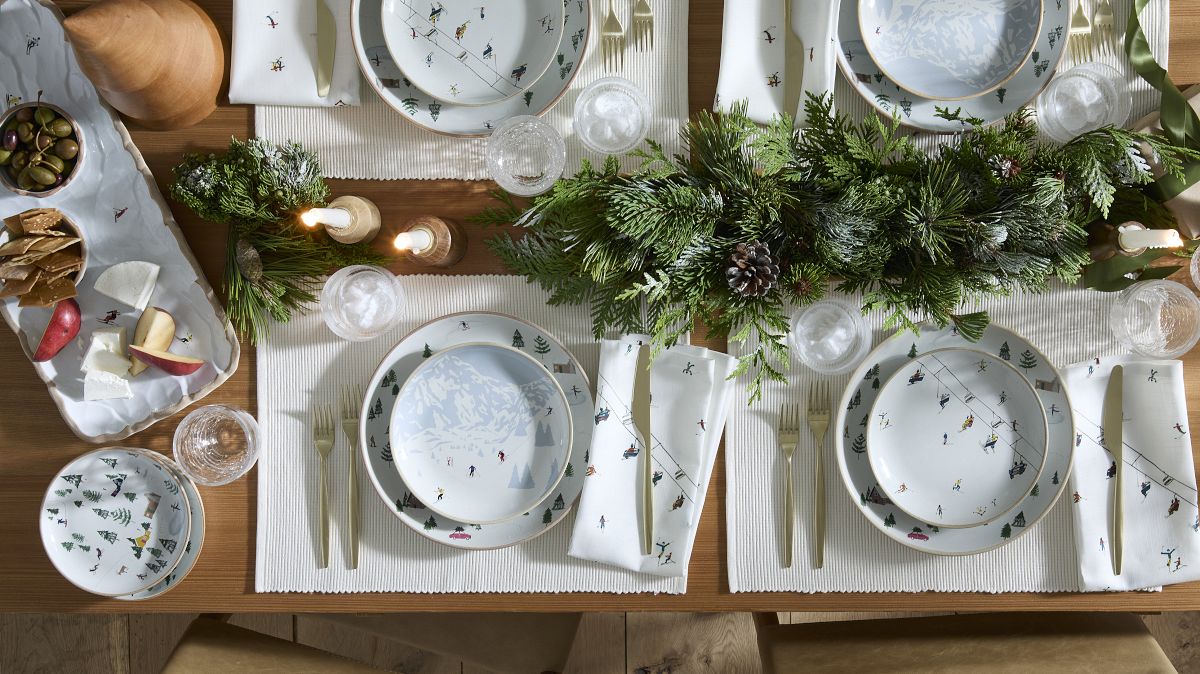 St. Jude Holiday Skiers Stoneware Rectangle Platter