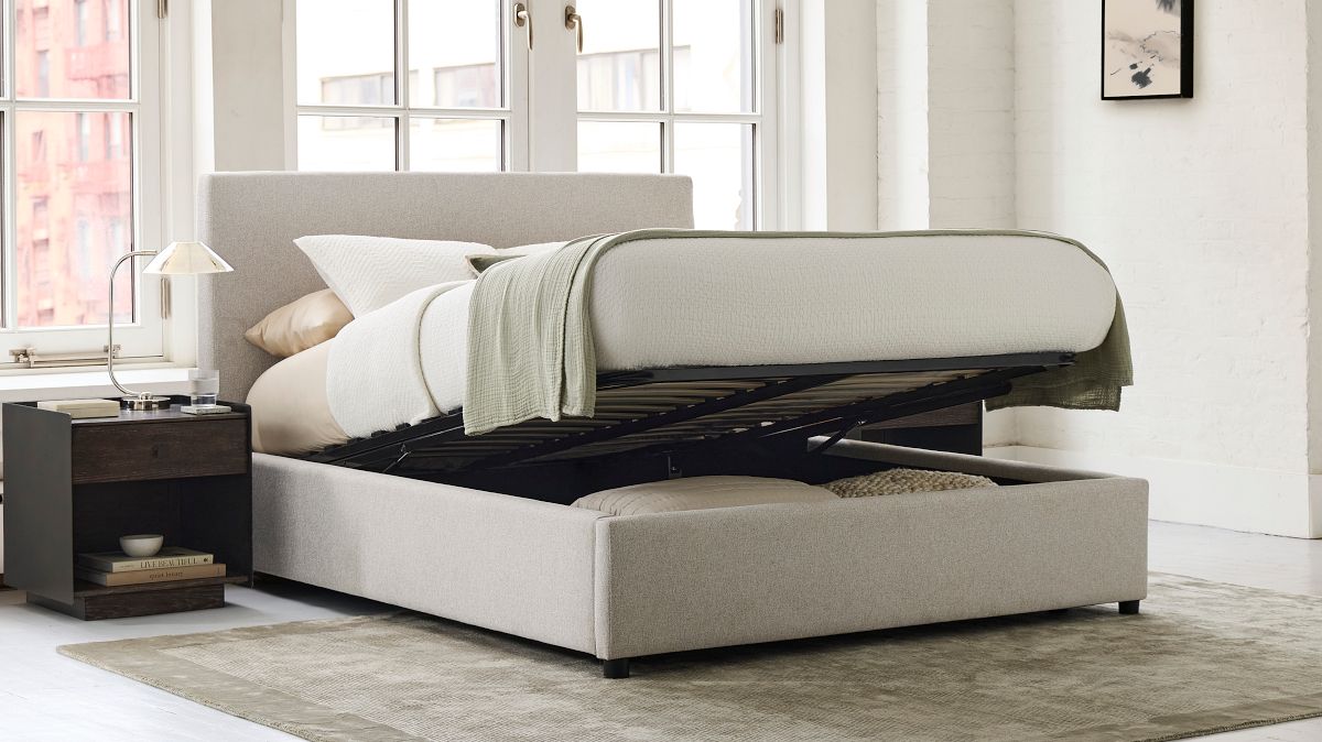 King Size Metal \u0026 Wood Bed Frame with LED Headboard and 2 Drawers, White - Wrought Studio, image size:1200x674