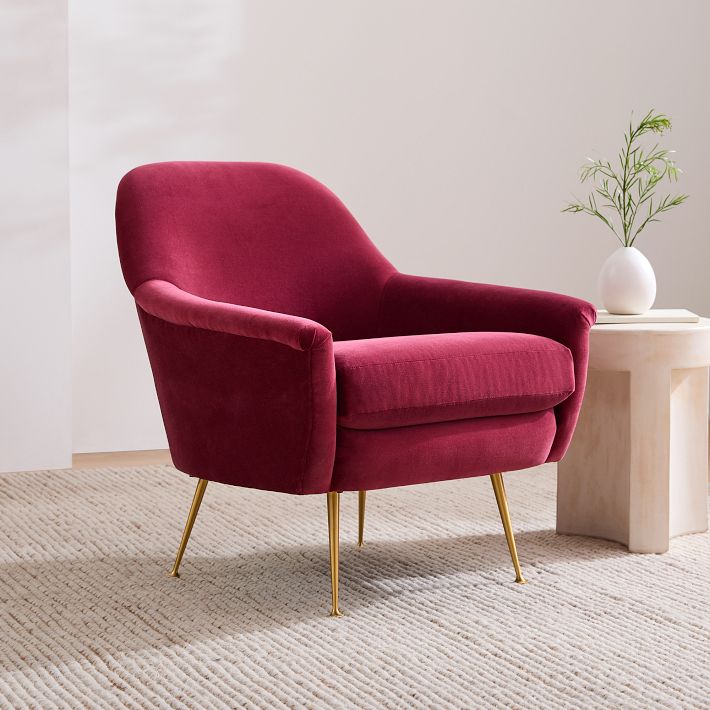 west elm 　mid-century チェア　ピンク West Elm Pink Velvet Mid-Century Chair - AptDeco