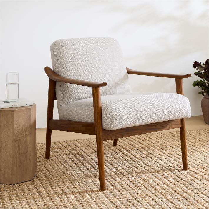 Midcentury Show Wood Chair, Poly, Twill, Natural/Sand, Pecan, West Elm