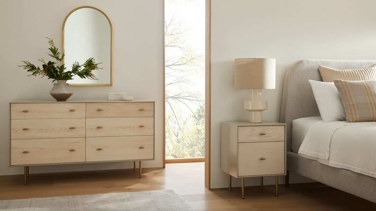 modernist wood lacquer 6 drawer dresser winter wood Modernist Wood & Lacquer 6-Drawer Dresser (58") - Winter Wood