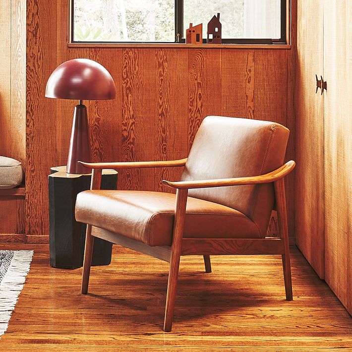 Mid-Century Leather Show Wood Chair | West Elm