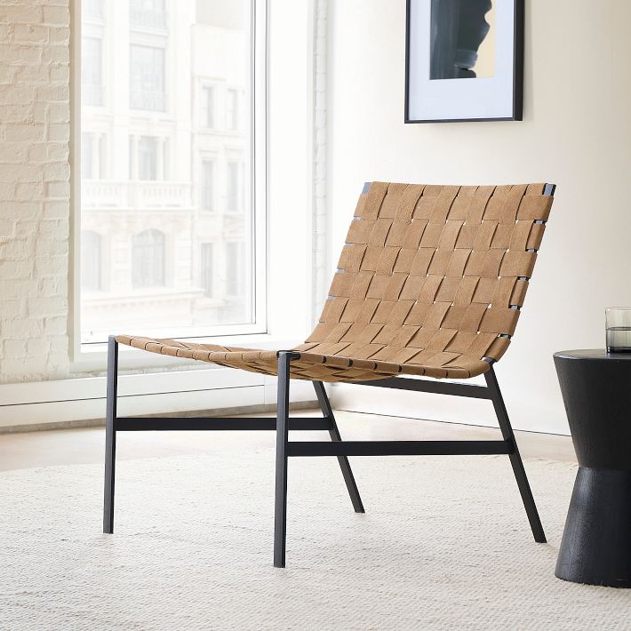 Becker Woven Leather Slipper Chair | West Elm